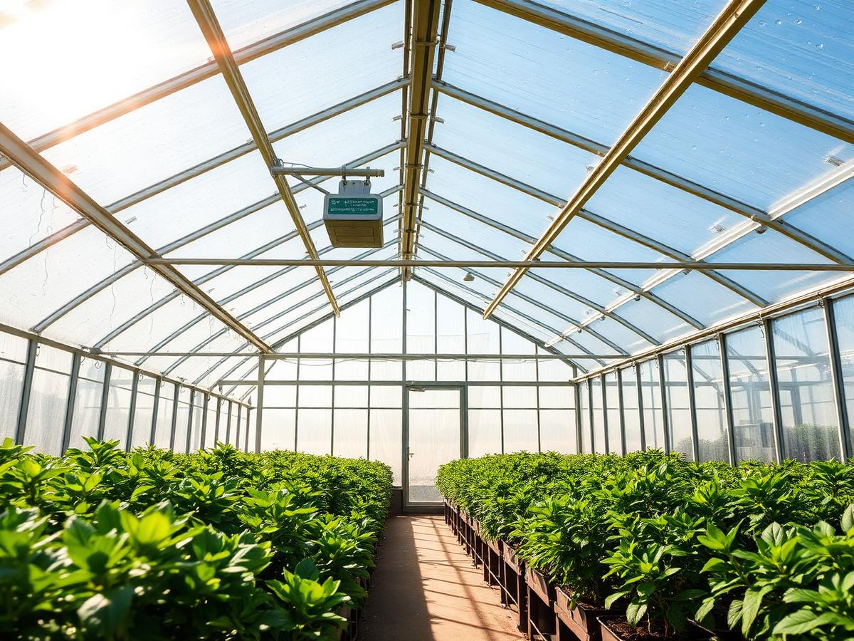 Bright greenhouse with clean glass panels